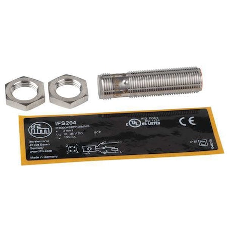 Ifm IFS204 - Cylindrical, Inductive Proximity Sensor, 12 mm Dia., Brass, M12, 3 Wires, Shielded