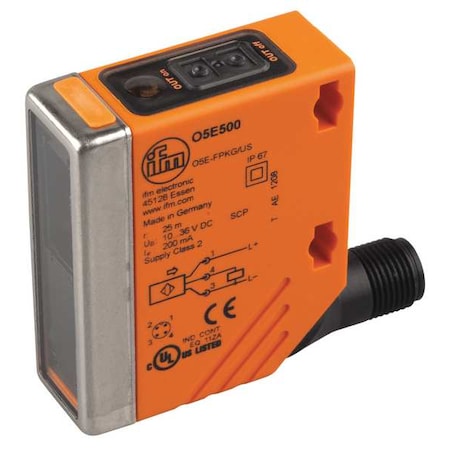 Ifm O5E500 - Through-Beam Photoelectric Sensor Receiver, M12, Right Angle, Rectangular, Selectable Light On/Dark On, PNP