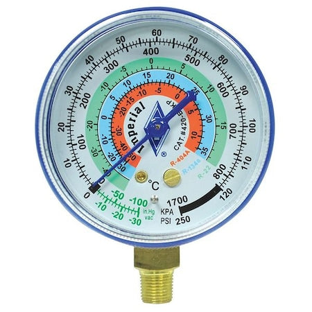 Imperial 424-CB - Gauge,2-1/2 In Dia,Low Side,Blue,250 psi