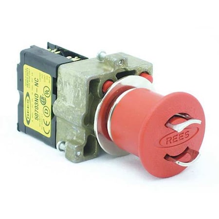 Rees 22102-102 - Emergency Stop Push Button, 22 mm, 1 NO/1 NC, Red