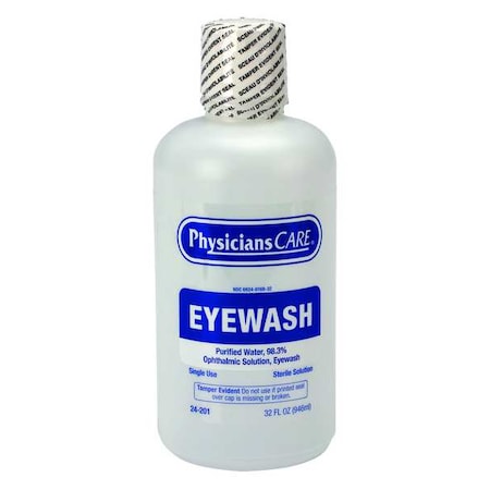 Physicianscare 24-201 - Single Use Eyewash Bottle, 32 oz, Easy Flow Nozzle, Opthalmic Solution, 3 yr Shelf Life