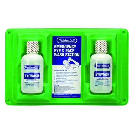 Physicianscare 24-102 - Single Use Eyewash Station, 2 16 oz Bottles Included, Isotonic Buffered Solution, Wall Mount