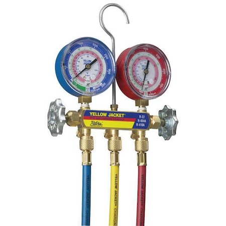 Yellow Jacket 42004 - Mechanical Manifold Gauge Set, 2 Valve, 3 Hoses, Vacuum Port Size 1/4 in