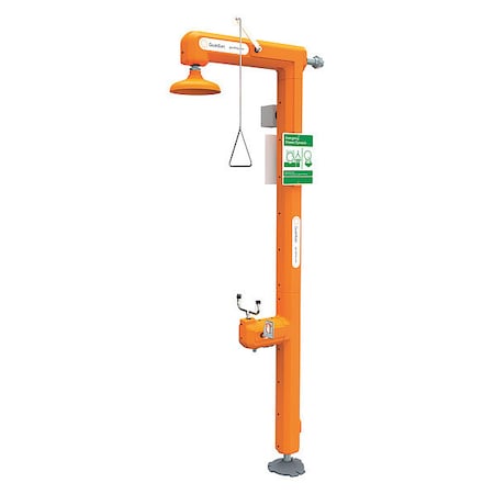 Guardian Equipment GFR3100 - Shower with Eyewash, Floor Mount, Galvanized Steel Pipe, 94 1/2 in H, No Bowl Bowl, Orange
