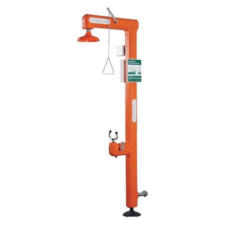 Guardian Equipment GFR3110 - Shower with Eyewash, Floor Mount, Galvanized Steel Pipe, 94 1/2 in H, No Bowl Bowl, Orange