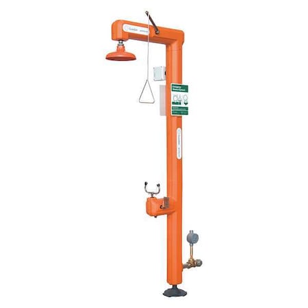 Guardian Equipment GFR3111 - Shower with Eyewash, Floor Mount, Galvanized Steel Pipe, 94 1/2 in H, No Bowl Bowl, Orange