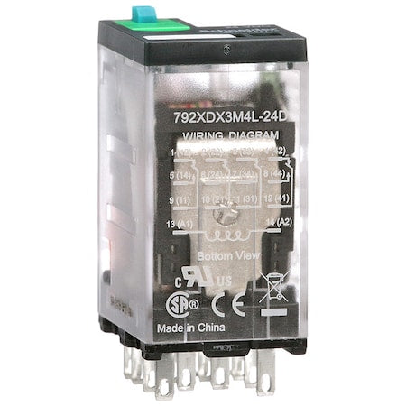 Schneider Electric 792XDX3M4L-24D - Plug-In, General Purpose Relay, Square, 3 A, 14 Pins, Faston Connector