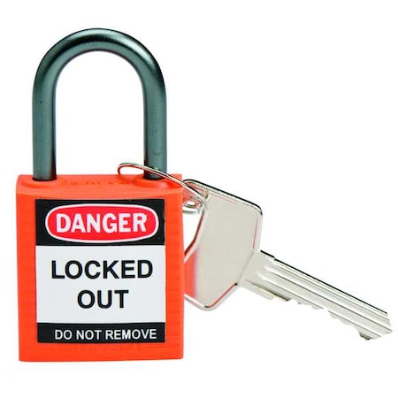 Brady 143154 - Lockout Padlock, Keyed Different, Nylon, Orange, 1 in Shackle Height, 1 3/16 in Body Width