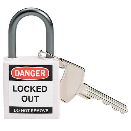 Brady 143162 - Lockout Padlock, Keyed Different, Nylon, White, 1 in Shackle Height, 1 3/16 in Body Width