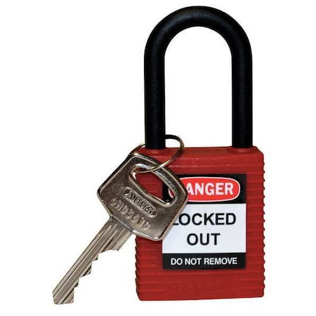 Brady 123324 - Lockout Padlock, Keyed Different, Nylon, Red, 1 1/2 in Shackle Height, 1 1/2 in Body Width