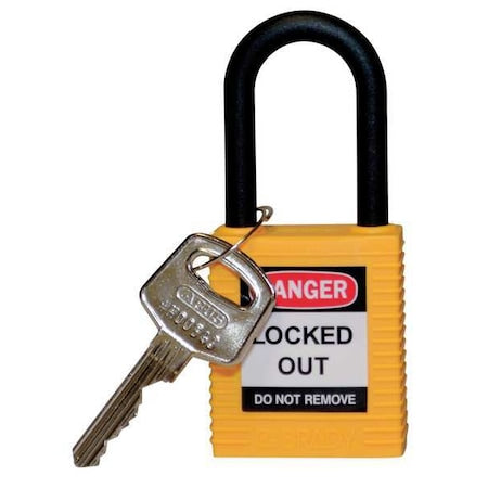 Brady 123327 - Lockout Padlock, Keyed Different, Nylon, Yellow, 1 1/2 in Shackle Height, 1 1/2 in Body Width
