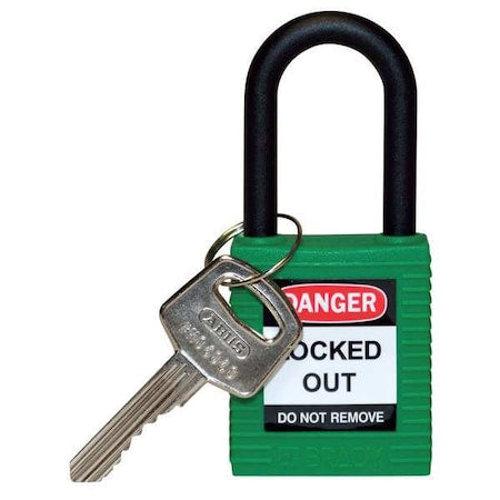 Brady 123326 - Lockout Padlock, Keyed Different, Nylon, Green, 1 1/2 in Shackle Height, 1 1/2 in Body Width