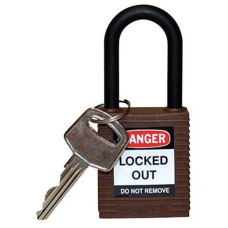 Brady 123330 - Lockout Padlock, Keyed Different, Nylon, Brown, 1 1/2 in Shackle Height, 1 1/2 in Body Width