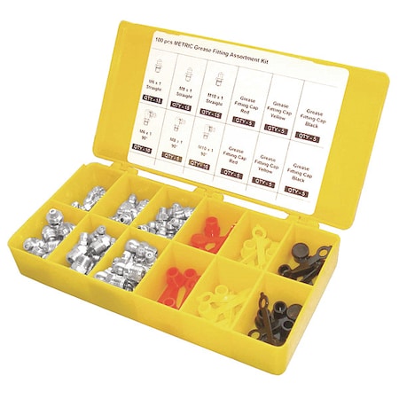 Westward 3APF5 - Grease Fitting And Cap Kit,Metric,100 PC