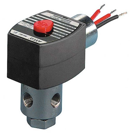 Asco EF8320G184 - Solenoid Valve, 3-Way, 2-Position, Normally Closed, 1/4 in Pipe Size, 24 V DC, Direct Mount, Brass