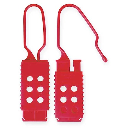 Master Lock 428 - Lockout Hasp, Red, Nylon, 6 Max. No. of Padlocks, 5/16 in Max. Shackle Dia., 2 1/2 in Jaw Clearance