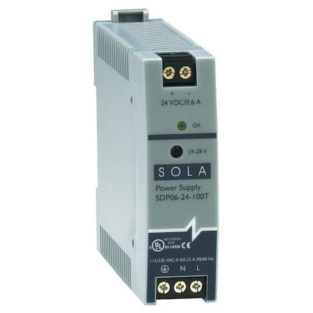 Solahd SDP0624100T - DC Power Supply, 85/264 V AC, 24/28 V DC, 15 W, 0.6 A, DIN Rail