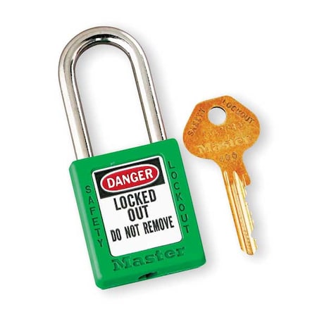 Master Lock 410KAS12GRN - Lockout Padlock, Keyed Alike, Thermoplastic, Green, 1 1/2 in Shackle Height, 1 1/2 in Body Width