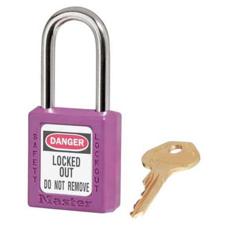 Master Lock 410KAW400PRP-3XX1300 - Lockout Padlock, Keyed Alike, Thermoplastic, Purple, 1 1/2 in Shackle Height, 1 1/2 in Body Width
