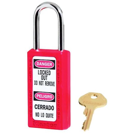 Master Lock 411KAW400RED-3XX1331 - Lockout Padlock, Keyed Alike, Thermoplastic, Red, 1 1/2 in Shackle Height, 1 1/2 in Body Width