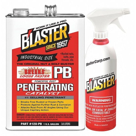 Blaster 128-PB w/Sprayer - Penetrating Lubricant, 1 gal, Aerosol Spray Can, Mineral Oil Base, 120 Degrees F Max Op Temp, Not Rated, Colorless