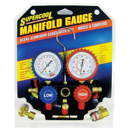 Supercool 2211B - A/C Manifold Gauge,PSI and BAR,Aluminum