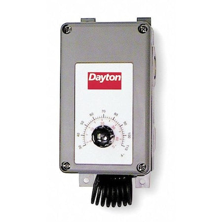 Dayton 4LZ95 - Line Voltage Mechanical Thermostat, Heat or Cool, 30 to 110 F, 120 to 277 V AC, 1 C, 1 H