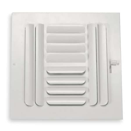N/A 4MJF9 - Sidewall/Ceiling Register, 8 in W x 8 in H Opening, 220 cfm, White, Steel, Four-Way, Surface Mount