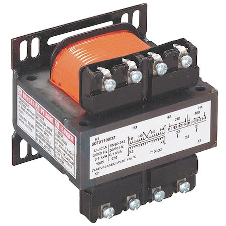 Square D 9070T100D3 - Control Transformer, 100 VA, Not Rated, 120 V AC, 208 V AC
