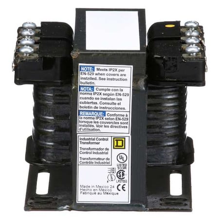 Square D 9070T75D20 - Control Transformer, 75 VA, Not Rated, 120 V AC, 208/240/480 V AC