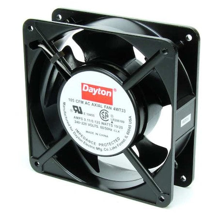 Dayton 4WT33 - Standard Square Axial Fan, 105 CFM, 230 V AC, 1 Phase, IP20, 4-11/16 in x 4-11/16 in