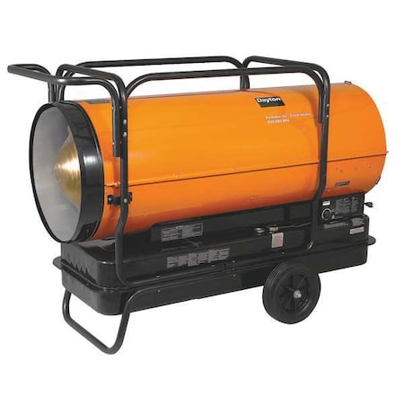 Dayton 4XA50 - Portable Oil and Kerosene Torpedo Heater, 650,000 Btu H, 3,600 cfm, 13,500 sq ft Heat Area 50 gal