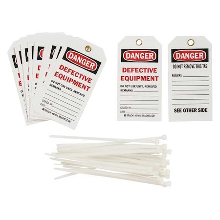 Brady 87004 - Danger Tag, Lockout Tagout, Polyester, 5 3/4 in H x 3 in W, Black, Red, White, Rectangle, 25 PK