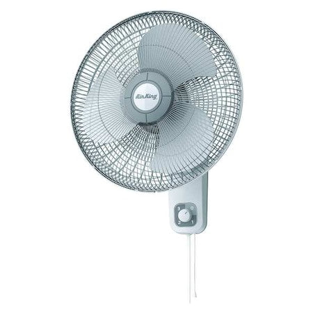 Air King 9016 - Wall Mount Fan W/ 16 in Blade Dia, Oscillating, 3 Speeds, 120 V AC, White, 6 ft L Cord
