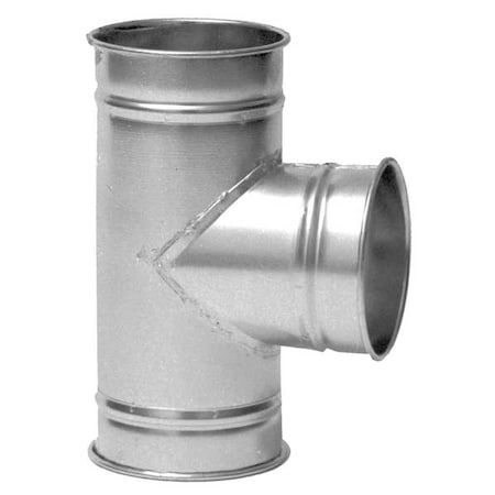 Nordfab 8040304714 - Round 4"dia 12"L 90 Degrees Steel Tee Branch, 4 in Duct Dia, Galvanized Steel, 22 ga GA, 12" L