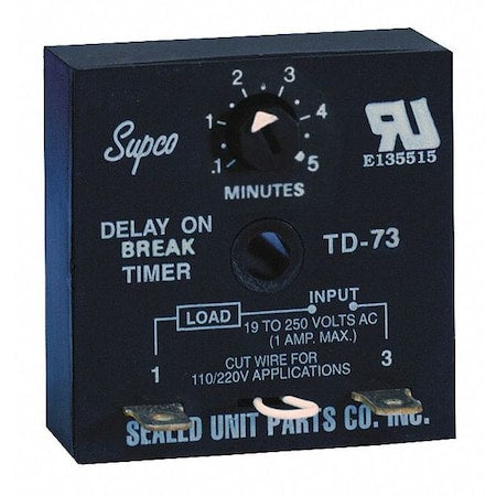 Supco TD73 - Single Function Encapsulated Timing Relay, Square, Delay On Break, 1 Functions 250 V AC, SPST-NO