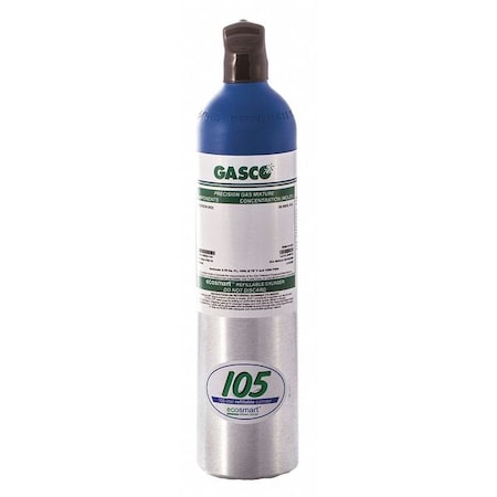 Gasco X02NI99CR150028 - Calibration Gas, Nitrogen, Oxygen, 105 L, C-10 Connection, +/-2% Accuracy, 1,200 psi Max. Pressure
