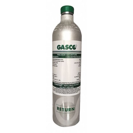 Gasco 34ES-449 - Calibration Gas, Carbon Monoxide, Hydrogen Sulfide, Methane, Nitrogen, Oxygen, 34 L, +/-5% Accuracy