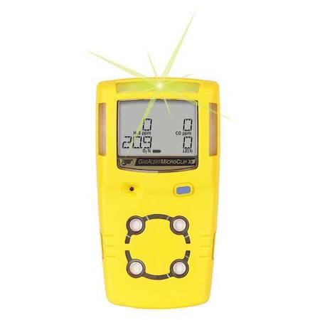 Honeywell MCX3-00HM-Y-NA - BW Micro Clip Multi-Gas Detector, IP68, Audible, Vibrating, Visual, LCD, 18 hr Battery Life
