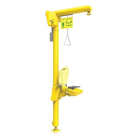 Bradley S19-304D2TL - Shower with Eyewash, Floor Mount, Galvanized Steel Pipe, 93 3/4 in H, Plastic Bowl, Yellow