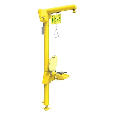 Bradley S19-304D2BL - Shower with Eyewash, Floor Mount, Galvanized Steel Pipe, 93 3/4 in H, Plastic Bowl, Yellow