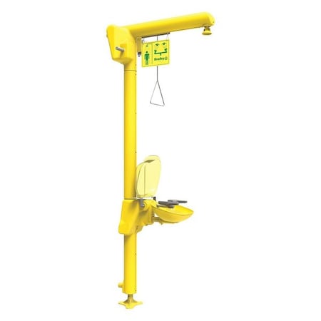 Bradley S19-304GAB - Shower with Eyewash, Floor Mount, Galvanized Steel Pipe, 93 13/16 in H, Plastic Bowl, Yellow