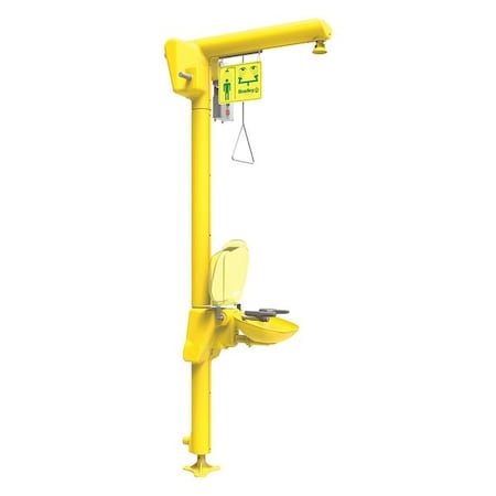 Bradley S19-304GABL - Shower with Eyewash, Floor Mount, Galvanized Steel Pipe, 93 13/16 in H, Plastic Bowl, Yellow