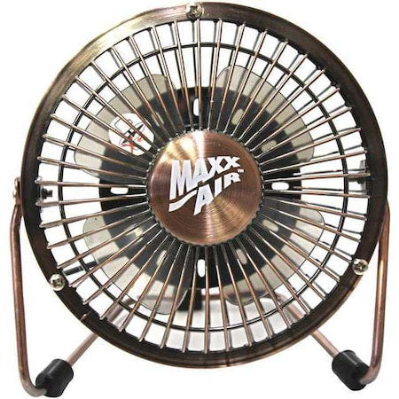 Maxx Air HVDF4UPS - 4 in. Blade Dia Desk Fan, Table Fan, Portable Fan, USB Fan, Non-Oscillating, 1 Speeds, Copper
