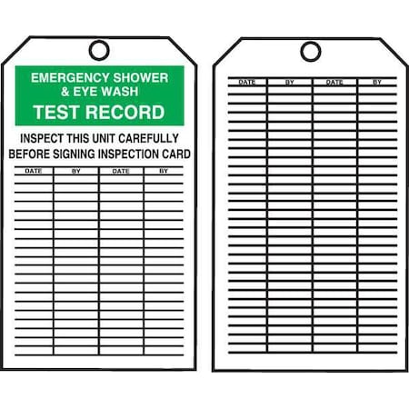 Accuform TAR738 - Tag, Emergency Shower & Eye Wash Test, Cardstock, 6 1/4 in H x 3 in W, White, Rectangle, 250 PK