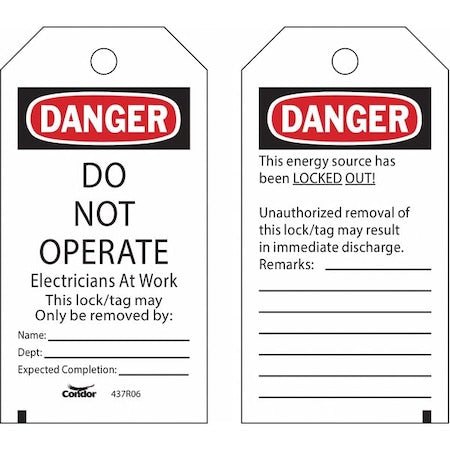 CNDR-51511-3 - Lockout Tag, Danger/Peligro, Polyester, 3 in Width, 5 3/4 in Height, Write On Surface: Yes ,25 PK