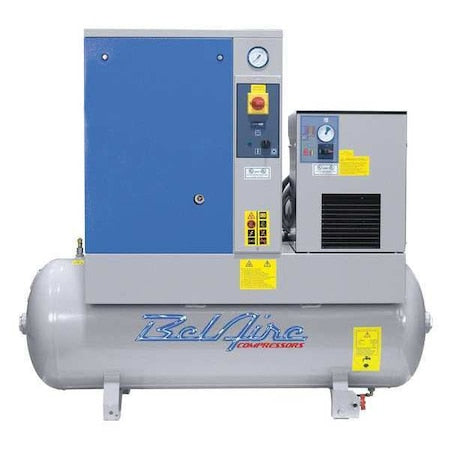 Belaire BR5 TMD-3 - 5 HP 60 Gallon 150 PSI Screw Compressor w/Dryer, 16.6 CFM at MAX/150 PSI, 208-230/460 V 3 Ph, 62 d BA