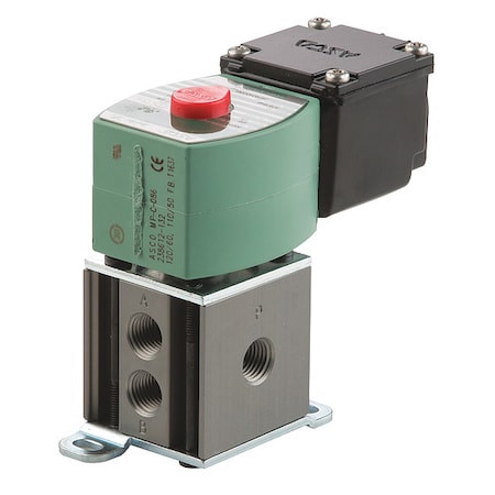 Asco JSP8340G001 - Solenoid Valve, 4-Way, 2-Position, 1/4 in Pipe Size, 120 V AC, Inline Single, Aluminum, PE