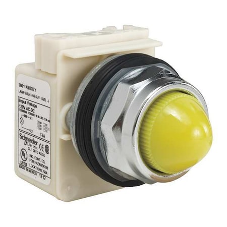 Schneider Electric 9001KP38LYY9 - Pilot Light, LED, Yellow, 120 V, Domed Lens