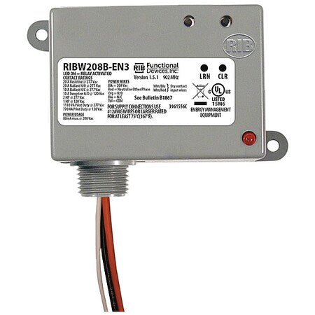 Functional Devices-Rib RIBW208B-EN3 - Wireless Relay/Transmitter,SPDT,208 VAC
